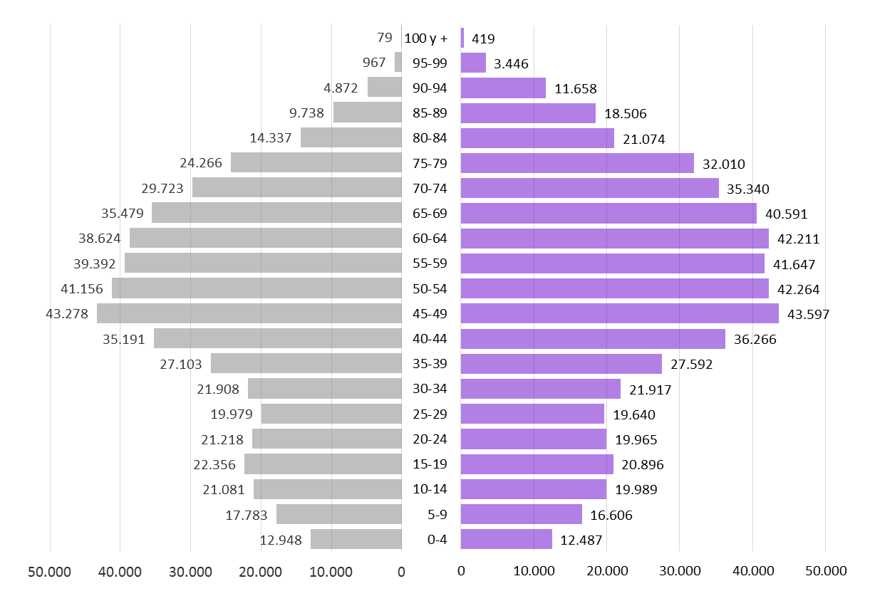 Gráfico 1.1: Pirámide de población de Asturias, 2025.